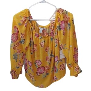 FOREVER 21l Yellow and Pink Floral Blouse